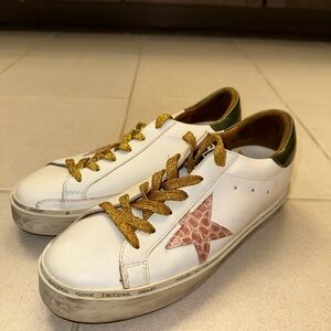 Golden Goose White and Gold Sneakers Casual Style